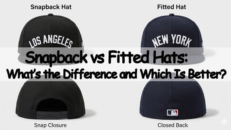 Snapback vs fitted hats comparison showing adjustable back closure and closed-back cap structure