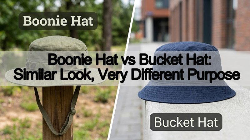 Boonie hat and bucket hat side by side comparison for outdoor and casual use