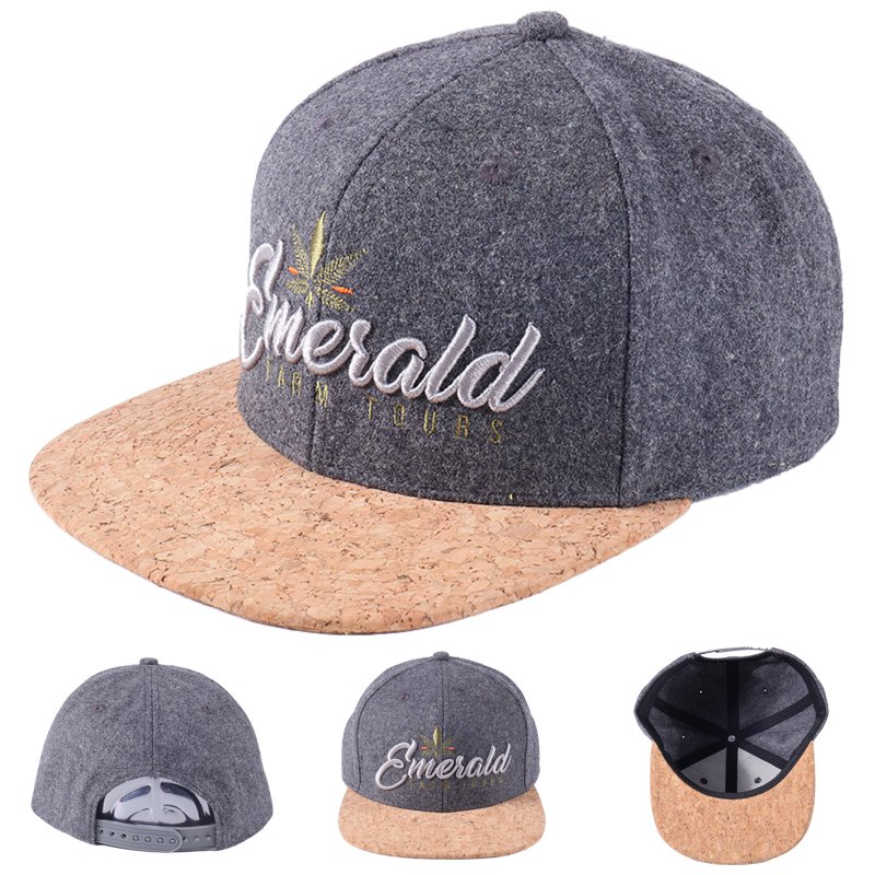 Custom embroidered snapback hat with flat brim and cotton material