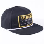 Custom flat brim snapback cap with embroidered front design