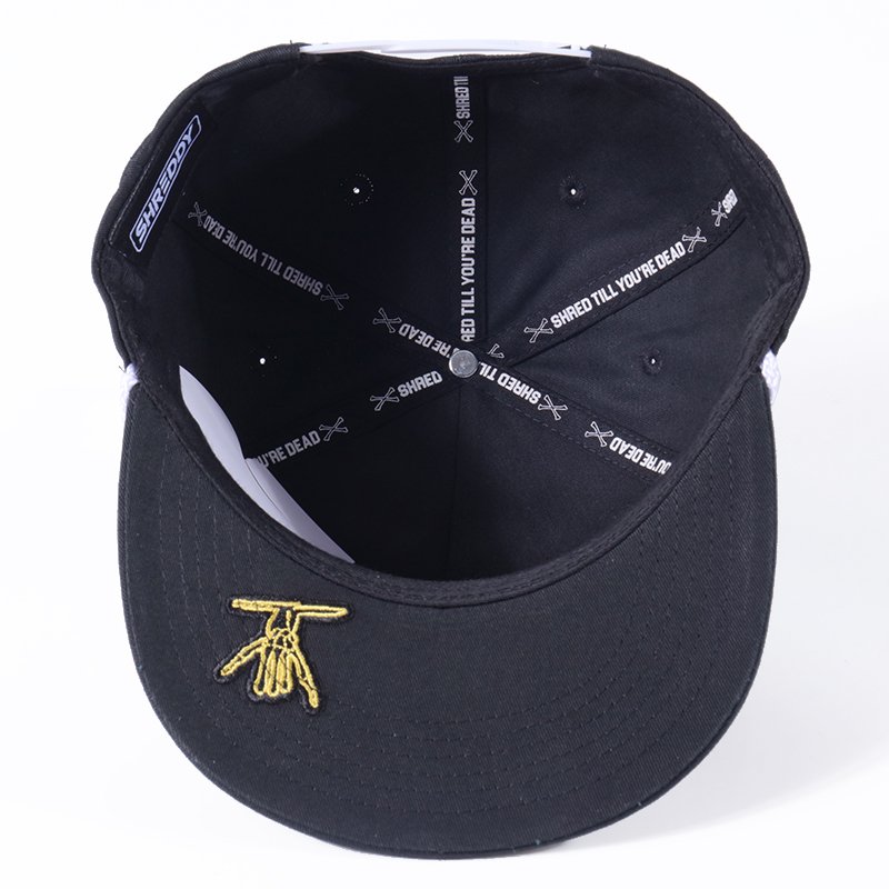 Black cotton hip-hop hat with flat embroidered logo patch
