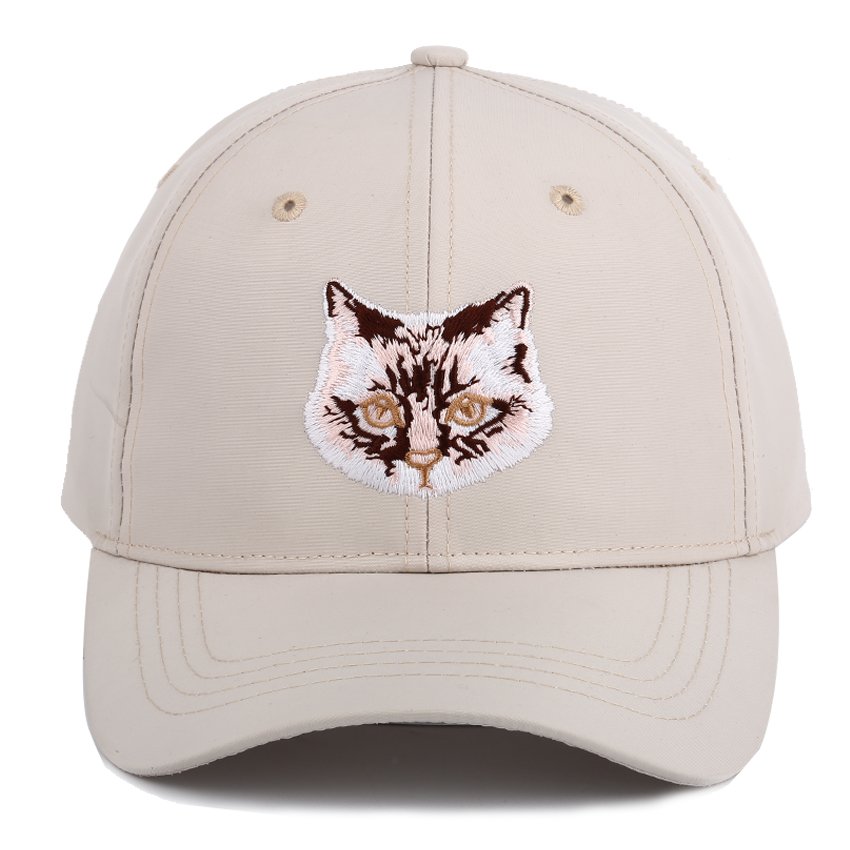 Curved brim baseball cap with detailed embroidered animal design