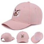 Beige cotton baseball cap with flat embroidered cat logo