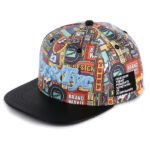 Wholesale flat brim snapback hat with heat transfer printed cotton pattern