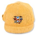Custom corduroy snapback hat with flat brim and colorful front logo