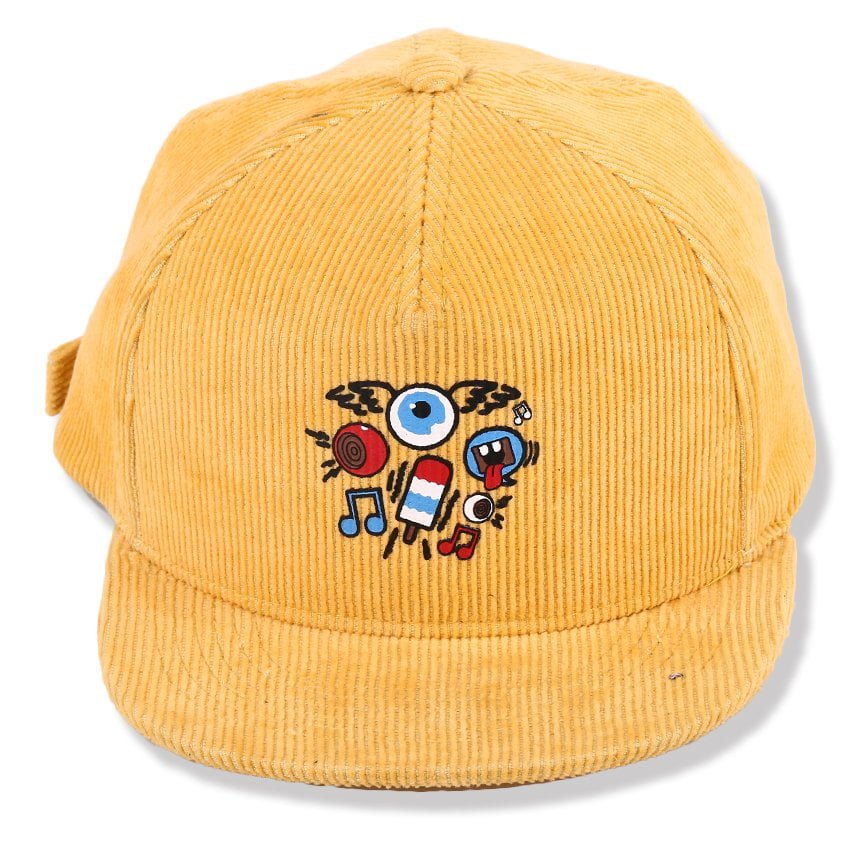 Custom corduroy snapback hat with flat brim and colorful front logo