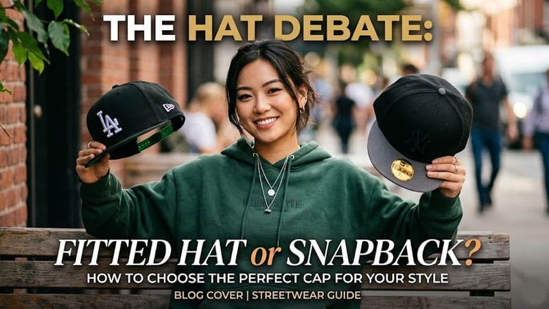 Snapback vs fitted hats side-by-side comparison showing fit, shape, and back closure differences
