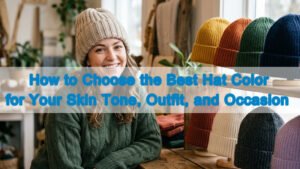 Different hat colors styled for various skin tones, outfits, and occasions