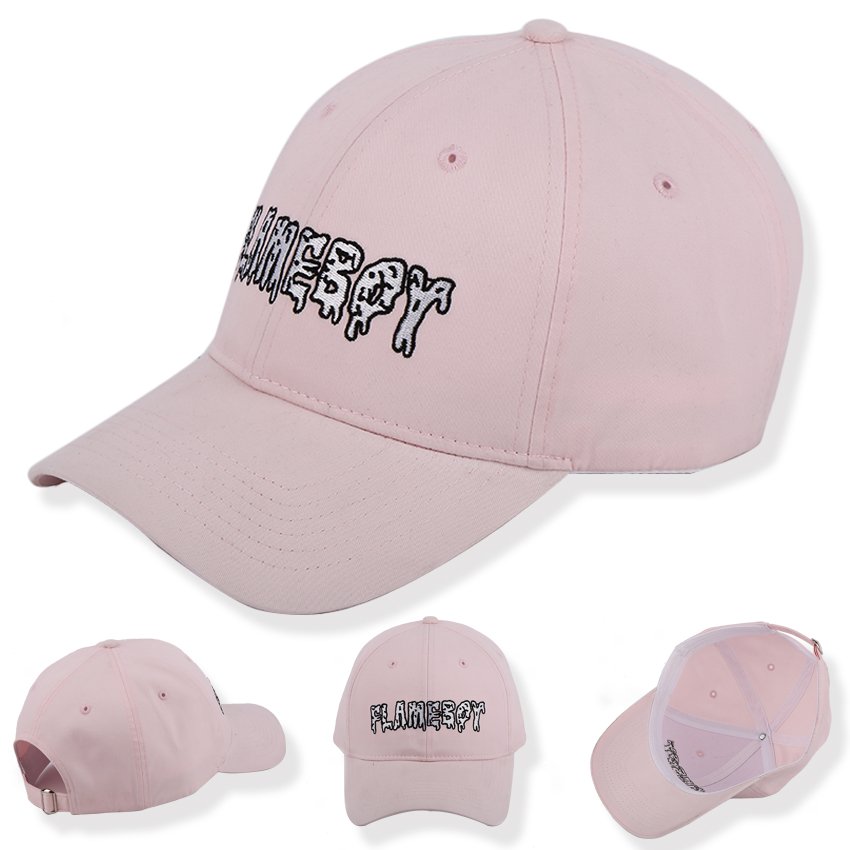 Custom embroidered pink cotton baseball cap with curved brim