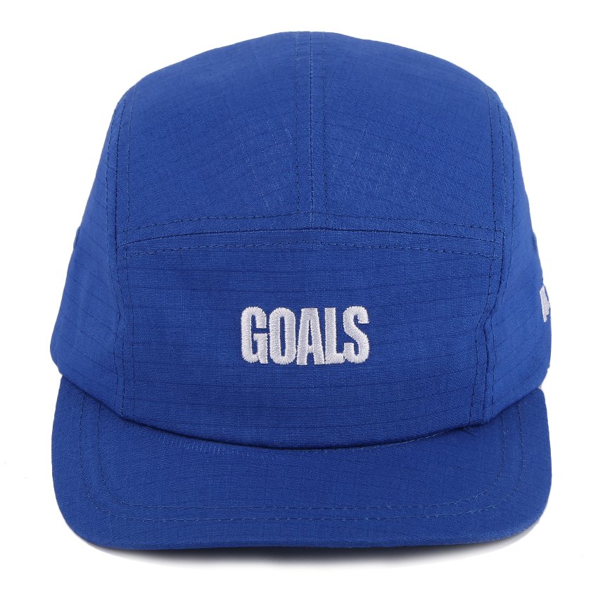 Custom embroidered blue 5 panel cap with flat brim