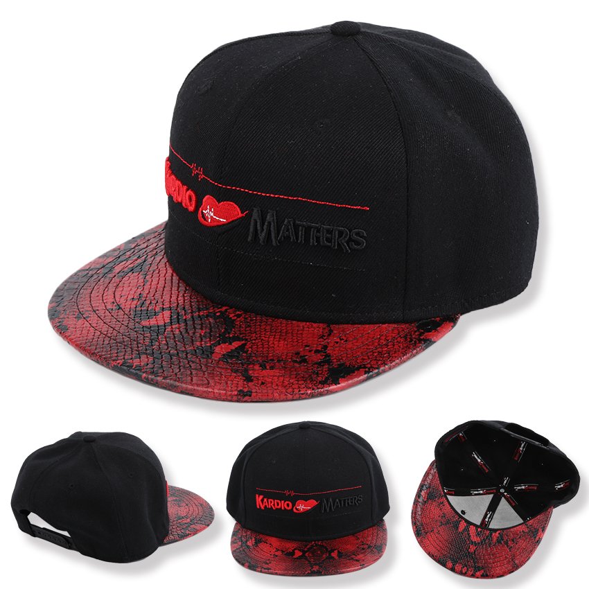 Cotton snapback cap with flat brim and custom logo embroidery