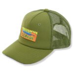 Breathable green trucker cap with mesh back and custom patch