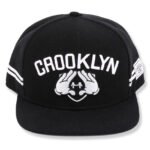 Custom embroidered black snapback hat with flat brim