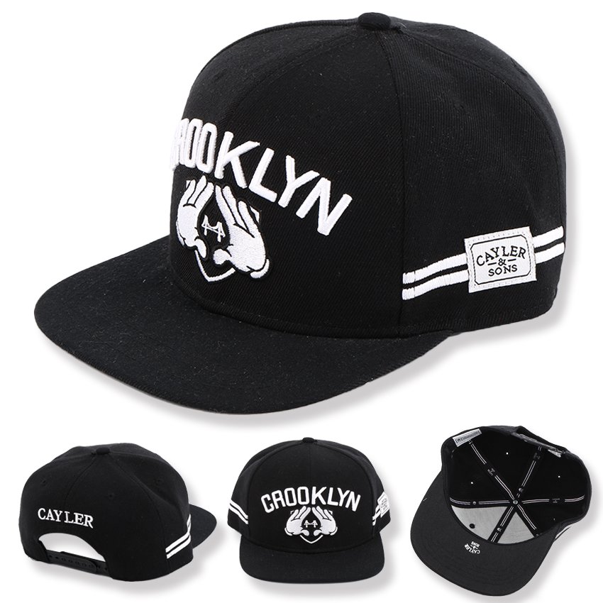 Black embroidered snapback hat for streetwear brands