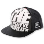 Black PU leather flat brim cap with bold front logo