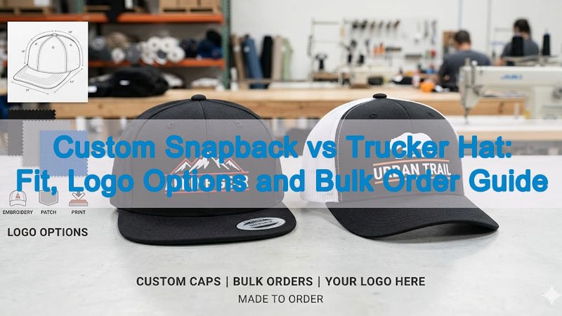 Custom snapback hat and trucker hat comparison for bulk brand orders