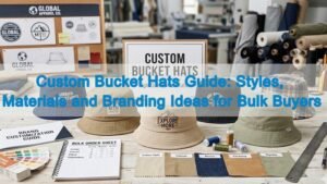 Custom bucket hats with embroidery, woven patches and fabric options for bulk buyers