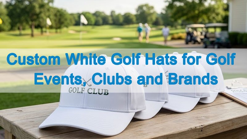 Custom white golf hats with embroidered logo for golf events, clubs and brand promotion
